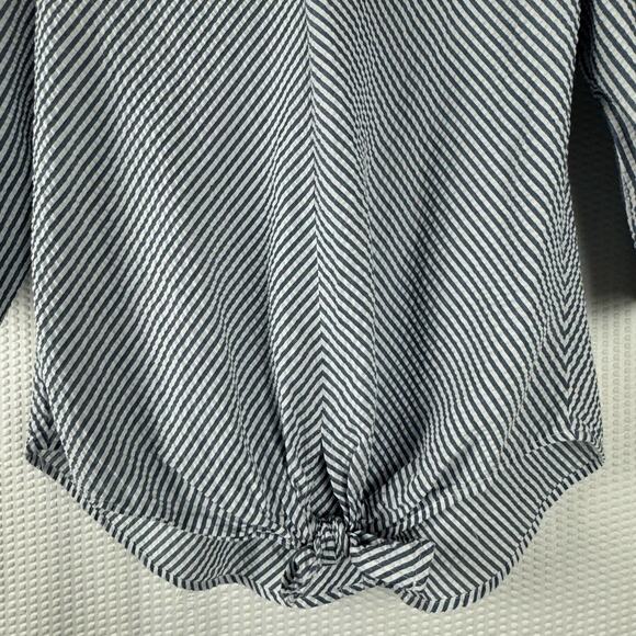 New Directions Womens Blue White Striped Tie-Front 3/4 Sleeve Blouse Medium - Picture 3 of 9